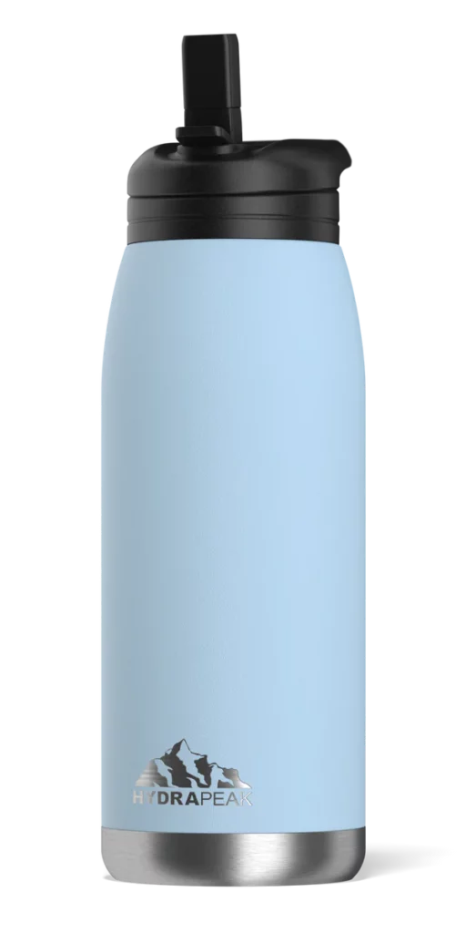 A blue 32oz HydraPeak with straw top