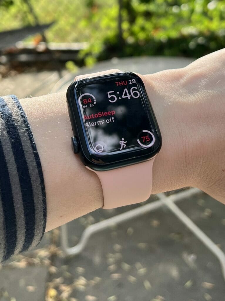 Apple Watch 7 with tan band 