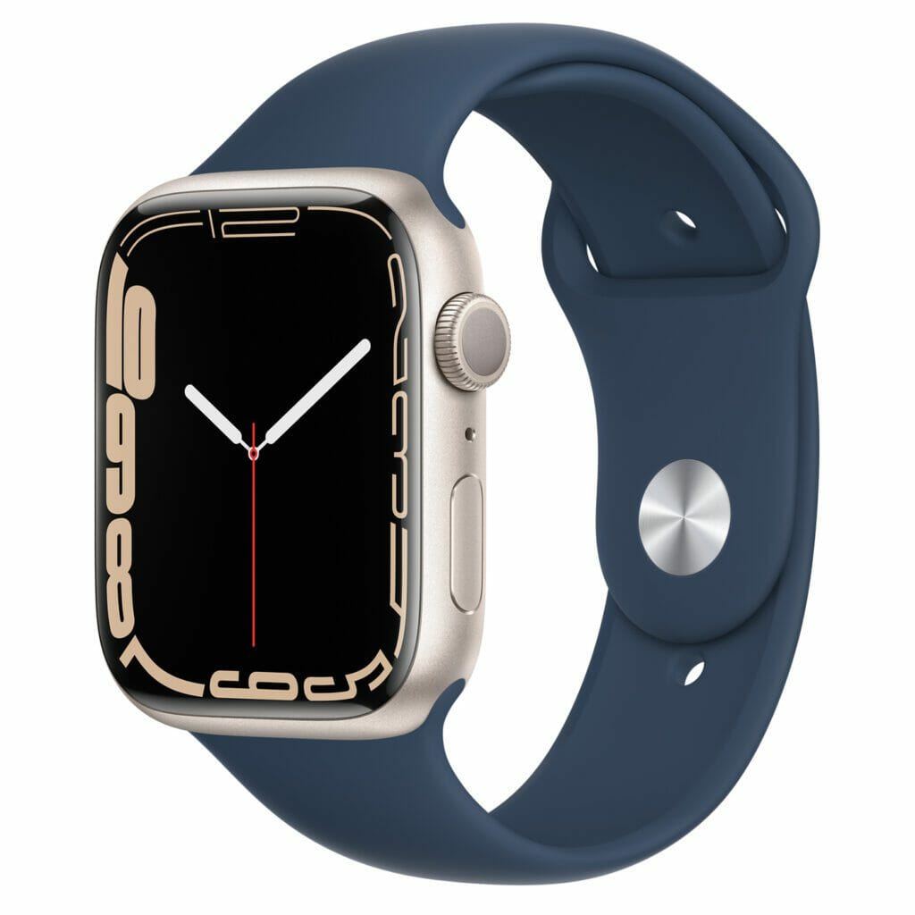 Apple Watch 7 Starlight with Abyss blue sport band