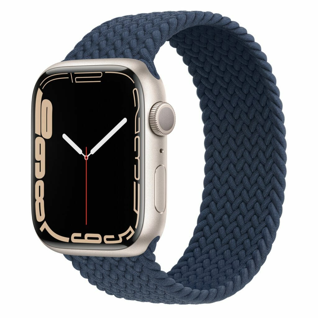 Apple Watch 7 Starlight with Abyss blue solo loop