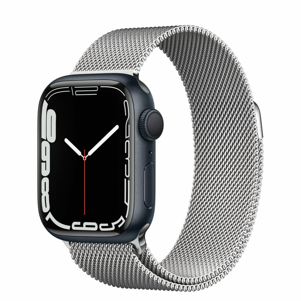Apple Watch 7 midnight with silver milanese