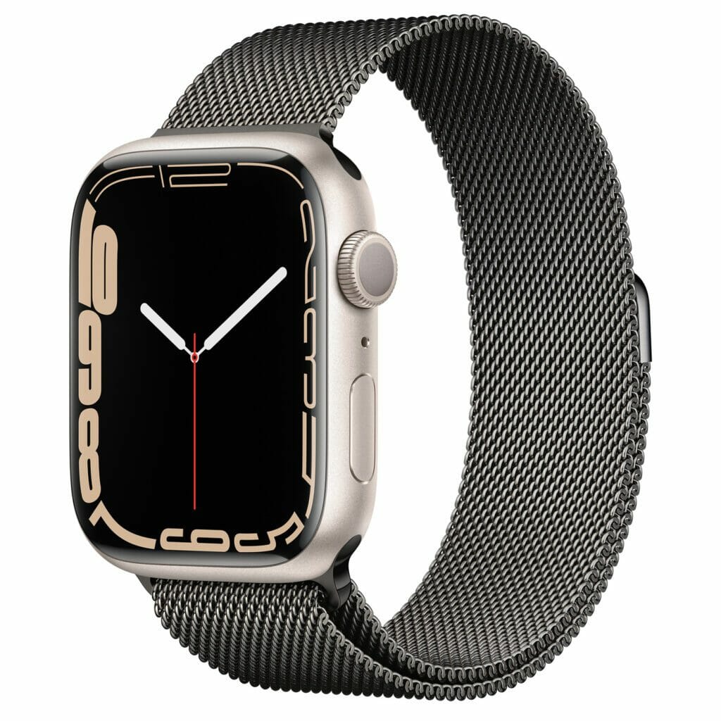 Apple Watch 7 Starlight with graphite Milanese