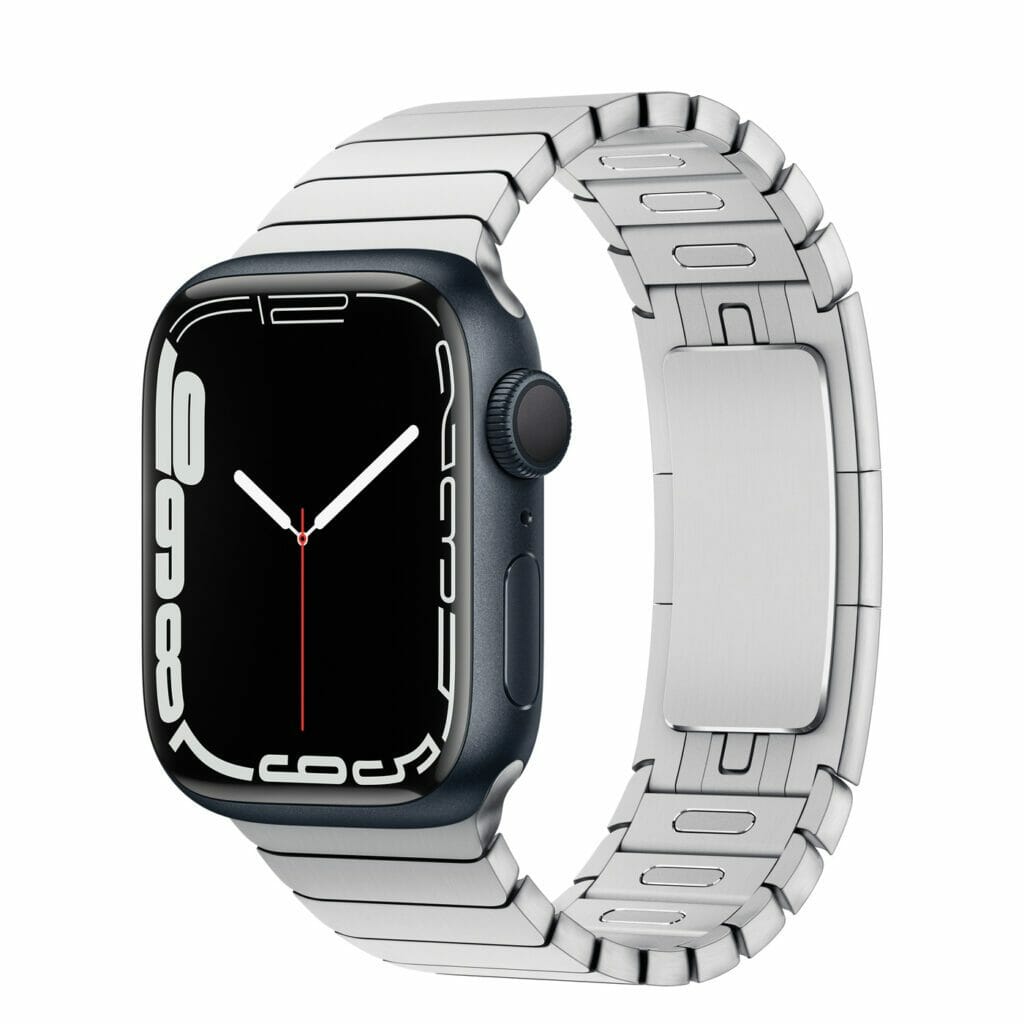 Apple Watch 7 midnight with silver link bracelet