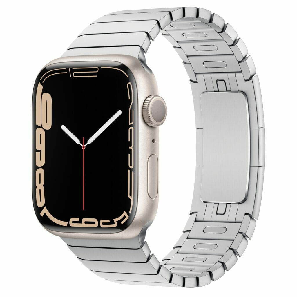 Apple Watch 7 Starlight with silver link bracelet