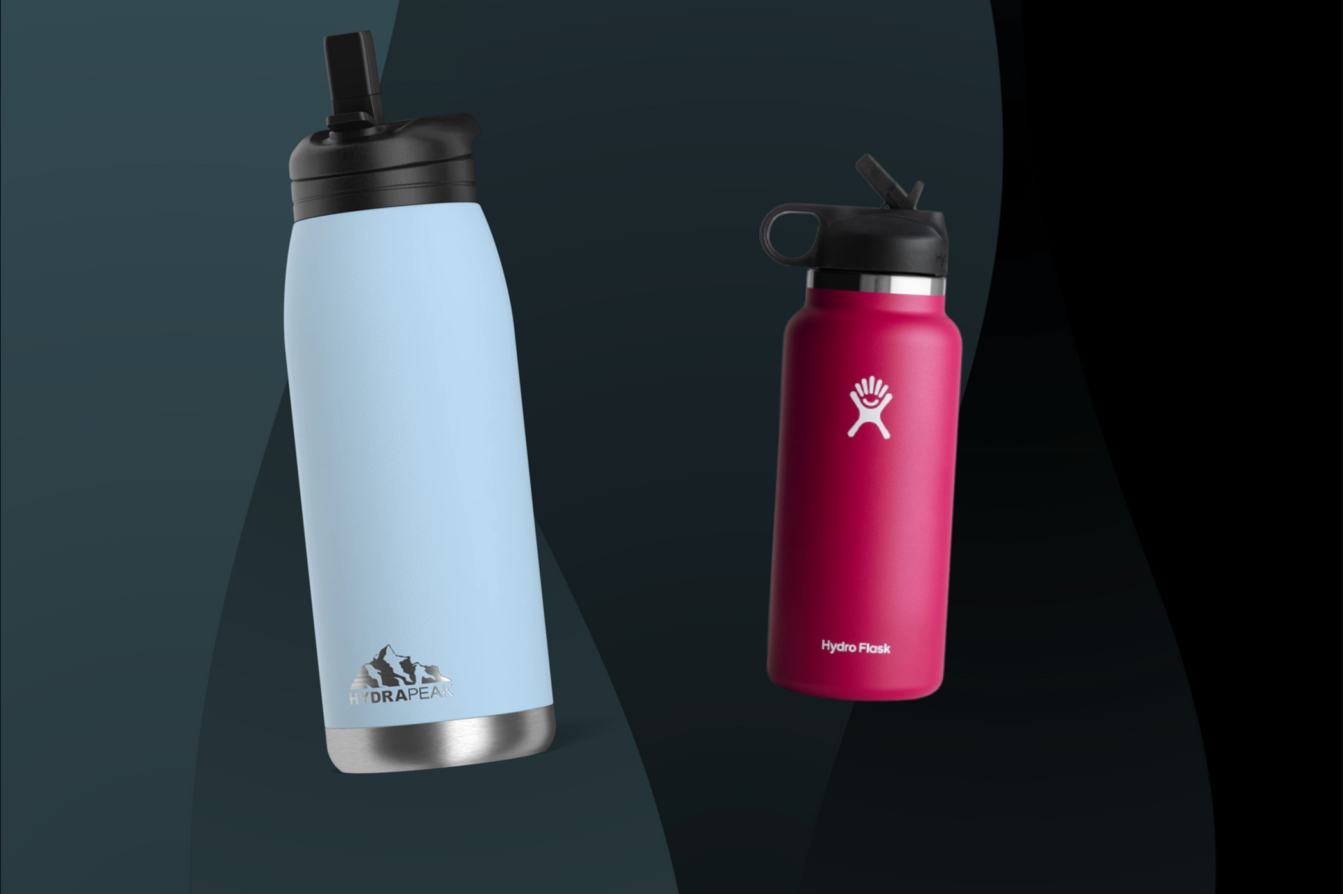 Hydropeak next to Hydro Flask, both with straw top